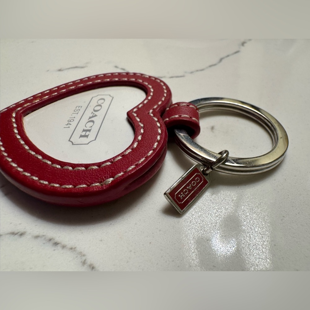 RARE Coach Red Heart shaped leather picture frame Keychain/bag charm - Picture 2 of 9